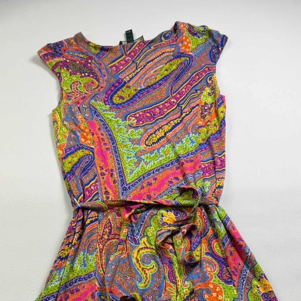 Lauren Ralph Lauren Women Multicolor Paisley Viscose Midi Dress Sze L Sleeveless - Picture 7 of 16